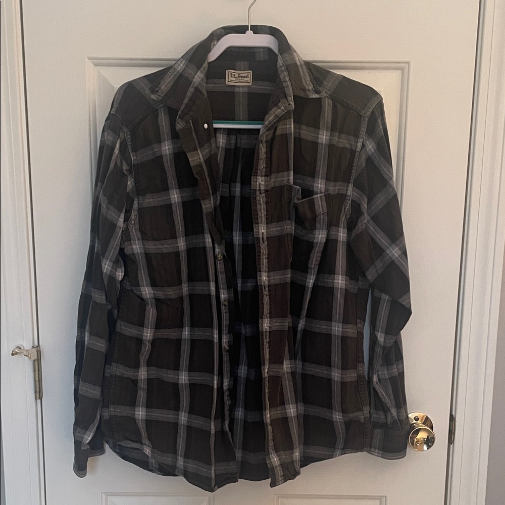 L.L. Bean Plaid Flannel in Green and Gray